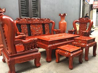 Bộ bàn ghế Minh quốc voi chiến tay cột 12 gỗ hương đá (Chú Đệ, Thái Bình)