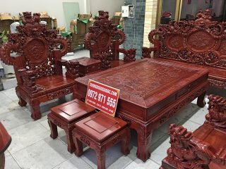 Bộ bàn ghế Nghê Bảo Đỉnh 10 món gỗ hương đỏ (Anh Đức, Hà Giang)