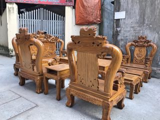 Bộ bàn ghế Minh quốc nghê chầu 10 món gỗ cẩm (Anh Lực, Quảng Ninh)