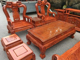 Bộ bàn ghế Minh Quốc đào gỗ hương đá tay 12 vân vip siêu đẹp (Anh Bách, Quảng Ninh)