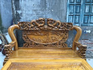 Bộ bàn ghế Rồng Chầu tay cột 12 gỗ cẩm vàng (Anh Bảo, Sơn La) yêu cầu của anh Bảo ở Sơn La