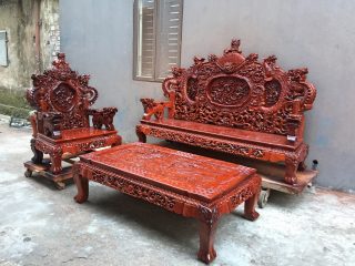 Bộ bàn ghế Rồng Đỉnh 6 món gỗ hương đỏ (Anh Phúc, Sơn Tây)