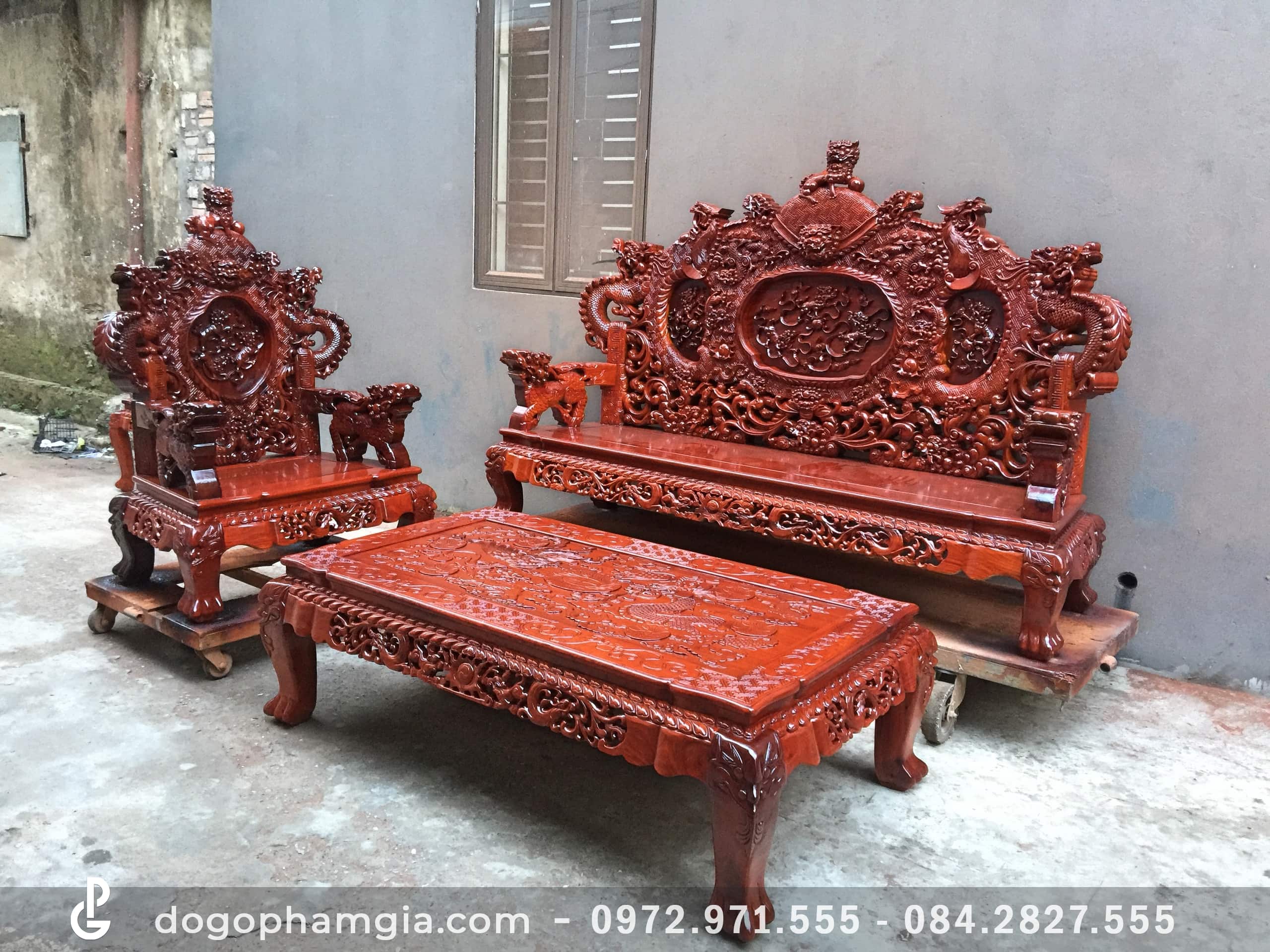 Bộ bàn ghế Rồng Đỉnh 6 món gỗ hương đỏ (Anh Phúc, Sơn Tây) - Đồ Gỗ ...