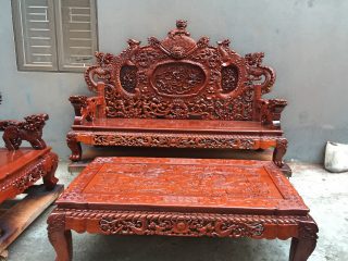 Bộ bàn ghế Rồng Đỉnh 6 món gỗ hương đỏ (Anh Phúc, Sơn Tây)