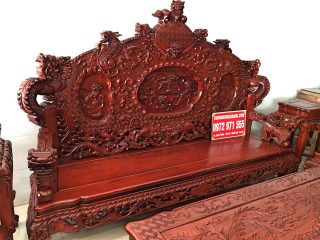 Bộ bàn ghế đỉnh rồng 10 món gỗ hương đỏ chân 12 (Anh Trung, Nam Định)