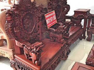 Bộ bàn ghế đỉnh rồng 10 món gỗ hương đỏ chân 12 (Anh Trung, Nam Định)