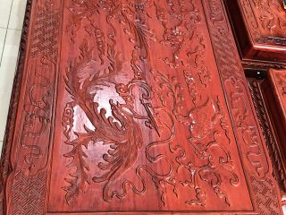 Bộ bàn ghế đỉnh rồng 10 món gỗ hương đỏ chân 12 (Anh Trung, Nam Định)