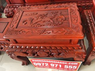 Bộ bàn ghế đỉnh rồng 10 món gỗ hương đỏ chân 12 (Anh Trung, Nam Định)