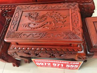 Bộ bàn ghế đỉnh rồng 10 món gỗ hương đỏ chân 12 (Anh Trung, Nam Định)