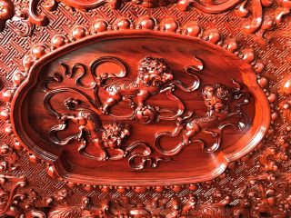 Bộ bàn ghế đỉnh rồng 10 món gỗ hương đỏ chân 12 (Anh Trung, Nam Định)