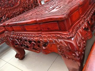 Bộ bàn ghế đỉnh rồng 10 món gỗ hương đỏ chân 12 (Anh Trung, Nam Định)