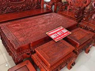 Bộ bàn ghế đỉnh rồng 10 món gỗ hương đỏ chân 12 (Anh Trung, Nam Định)
