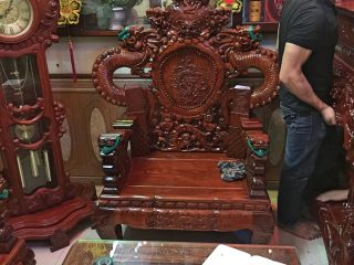 Bộ bàn ghế rồng khuỳnh nghê đỉnh gỗ hương đỏ Lào 6 món (Anh Thái, Vĩnh Phúc)