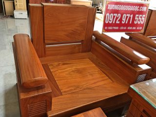 Bộ sofa góc phòng khách 7 món gỗ gõ đỏ cà te (Anh Vũ, Hà Nội)