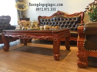 Sofa tân cổ điển gỗ gõ đỏ bọc da cao cấp (Anh Khởi, Hải Phòng)