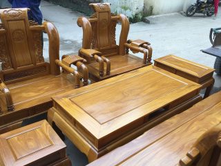 Bộ bàn ghế Tần Thủy Hoàng 6 món gỗ cẩm vàng tay cột 12