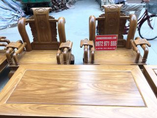 Bộ bàn ghế Tần Thủy Hoàng 6 món gỗ cẩm vàng tay cột 12