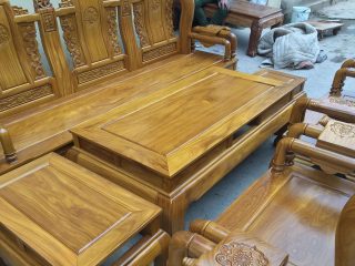 Bộ bàn ghế Tần Thủy Hoàng 6 món gỗ cẩm vàng tay cột 12