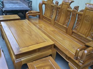 Bộ bàn ghế Tần Thủy Hoàng 6 món gỗ cẩm vàng tay cột 12