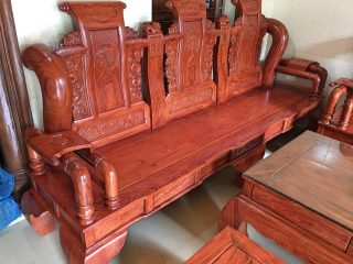 Bộ bàn ghế phòng khách Tần Thủy Hoàng 6 món tay 14 gỗ hương đá (Anh Nhượng, Quảng Nam)