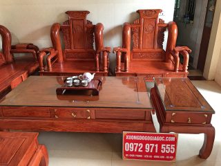 Bộ bàn ghế phòng khách Tần Thủy Hoàng 6 món tay 14 gỗ hương đá (Anh Nhượng, Quảng Nam)