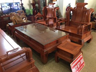 Bộ bàn ghế Tần Thủy Hoàng tay liền 14cm gỗ hương đá (Chú Dũng, Bắc Giang)