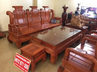 Bộ bàn ghế Tần Thủy Hoàng tay liền 14cm gỗ hương đá (Chú Dũng, Bắc Giang)