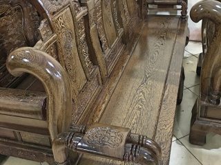 Bộ bàn ghế Tần Thủy Hoàng 6 món tay cột 12 gỗ mun đuôi công (Anh Độ, Hải Dương)