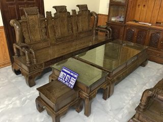 Bộ bàn ghế Tần Thủy Hoàng 6 món tay cột 12 gỗ mun đuôi công (Anh Độ, Hải Dương)