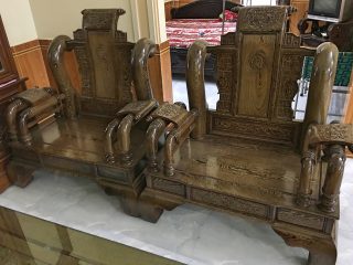 Bộ bàn ghế Tần Thủy Hoàng 6 món tay cột 12 gỗ mun đuôi công (Anh Độ, Hải Dương)