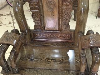 Bộ bàn ghế Tần Thủy Hoàng 6 món tay cột 12 gỗ mun đuôi công (Anh Độ, Hải Dương)