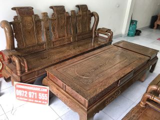 Bộ bàn ghế Tần Thủy Hoàng tay cột 12 gỗ mun đuôi công (Anh Khương, Bắc Giang)