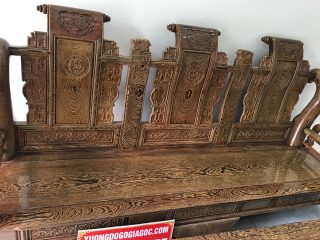 Bộ bàn ghế Tần Thủy Hoàng tay cột 12 gỗ mun đuôi công (Anh Khương, Bắc Giang)