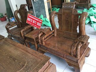 Bộ bàn ghế Tần Thủy Hoàng tay cột 12 gỗ mun đuôi công (Anh Khương, Bắc Giang)