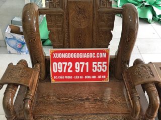 Bộ bàn ghế Tần Thủy Hoàng tay cột 12 gỗ mun đuôi công (Anh Khương, Bắc Giang)