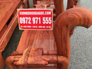 Bộ bàn ghế Tần Thủy Hoàng gỗ hương đá tay 12 cột liền khối (Anh Trinh, Quảng Bình)