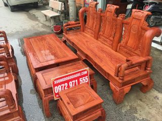 Bộ bàn ghế Tần Thủy Hoàng gỗ hương đá tay 12 cột liền khối (Anh Trinh, Quảng Bình)