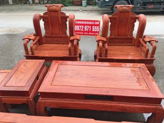 Bộ bàn ghế Tần Thủy Hoàng gỗ hương đá tay 12 cột liền khối (Anh Trinh, Quảng Bình)