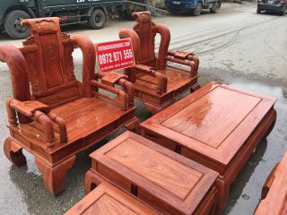 Bộ bàn ghế Tần Thủy Hoàng gỗ hương đá tay 12 cột liền khối (Anh Trinh, Quảng Bình)