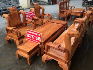 Bộ bàn ghế Tần Thủy Hoàng tay cột 12 gỗ gõ (Anh Tâm, Nam Định)