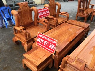 Bộ bàn ghế Tần Thủy Hoàng tay cột 12 gỗ gõ (Anh Tâm, Nam Định)