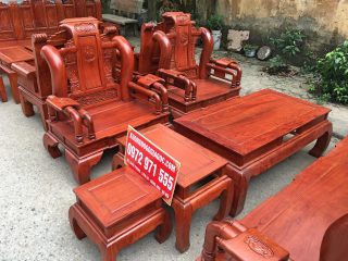 Bộ bàn ghế Tần Thủy Hoàng tay cột 12cm gỗ hương đá (Anh Định, Thái Bình)