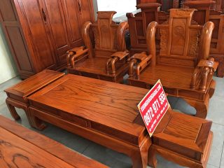 Bộ bàn ghế phòng khách Tần Thủy Hoàng tay ghép 12cm gỗ gõ đỏ (Anh Hoài, Ninh Bình)