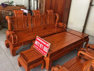 Bộ bàn ghế phòng khách Tần Thủy Hoàng tay ghép 12cm gỗ gõ đỏ (Anh Hoài, Ninh Bình)