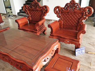 Bộ bàn ghế Hoàng Gia gỗ hương đỏ 6 món chân 14cm (Chị Tuyết, Hải Dương)