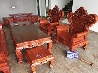 Bộ bàn ghế Hoàng Gia gỗ hương đỏ 6 món chân 14cm (Chị Tuyết, Hải Dương)