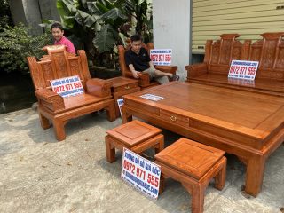 Bộ bàn ghế Âu Á chương cuốn thư 10 món gỗ hương đá (Anh Đức, Quảng Ninh)