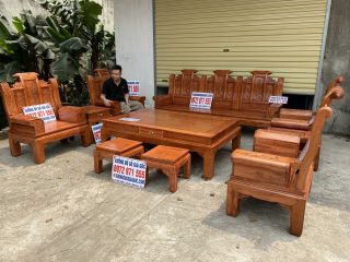 Bộ bàn ghế Âu Á chương cuốn thư 10 món gỗ hương đá (Anh Đức, Quảng Ninh)