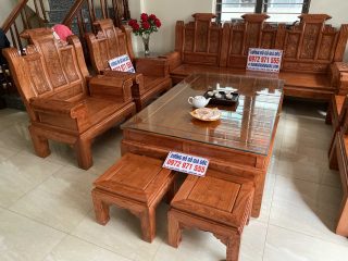 Bộ bàn ghế Âu Á chương cuốn thư 10 món gỗ hương đá (Anh Đức, Quảng Ninh)