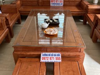 Bộ bàn ghế Âu Á chương cuốn thư 10 món gỗ hương đá (Anh Đức, Quảng Ninh)